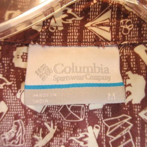 Columbia Camp Shirt Size M Burgandy Red Short Sleeve Bushcraft Motif - Picture 4 of 12